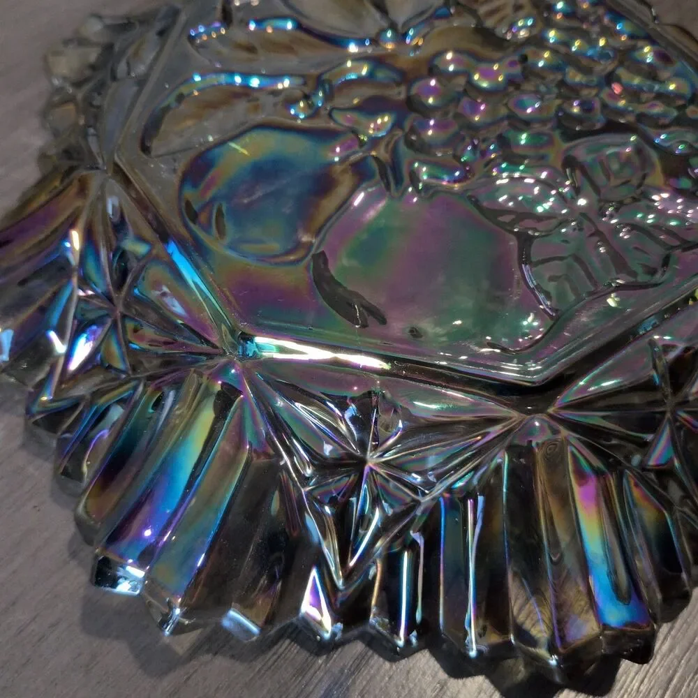 Vintage Federal Glass Pioneer Smoke Iridescent Carnival Glass Ruffled Fruit Bowl
